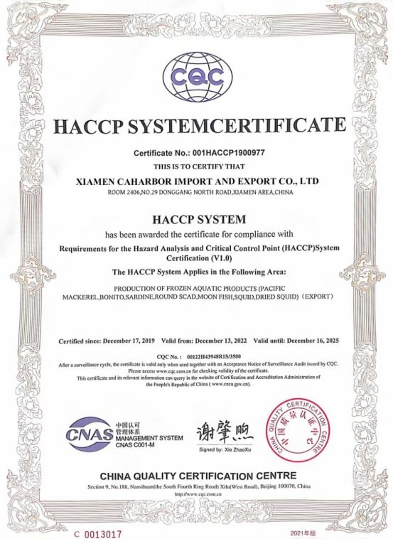 HACCP SYSTEMCERTIFICATE HACCP SYSTEMCERTIFICATE